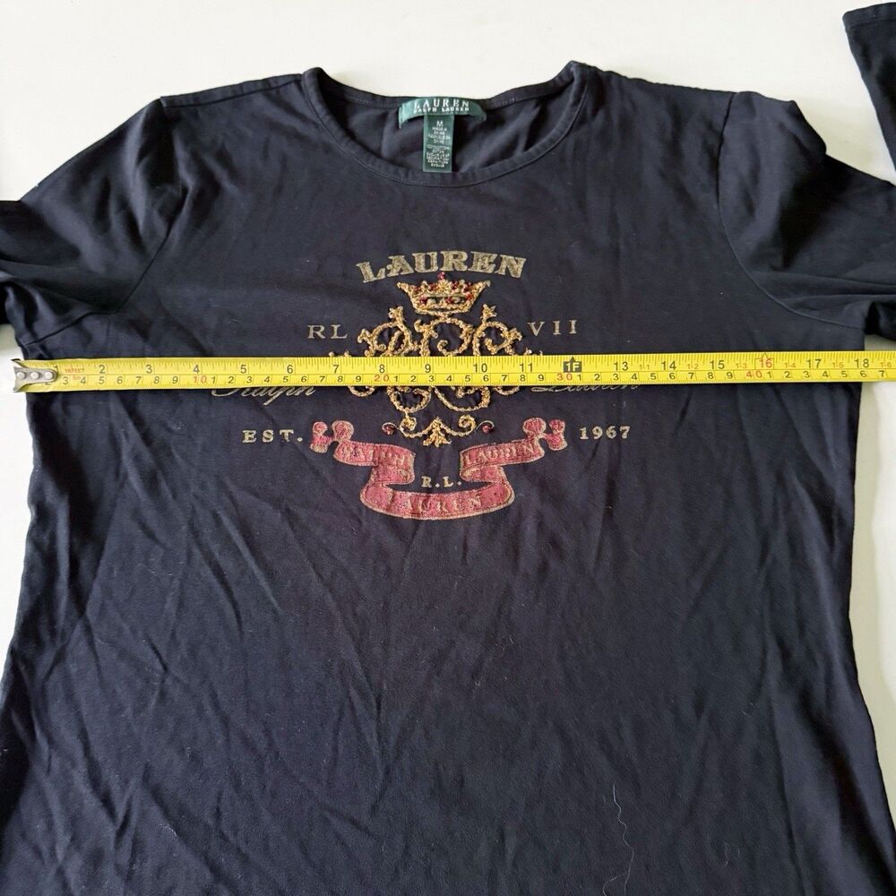 Women's Lauren Ralph Lauren RL Crest Logo Monogram Tee Shirt Black Size M Medium - Picture 6 of 14